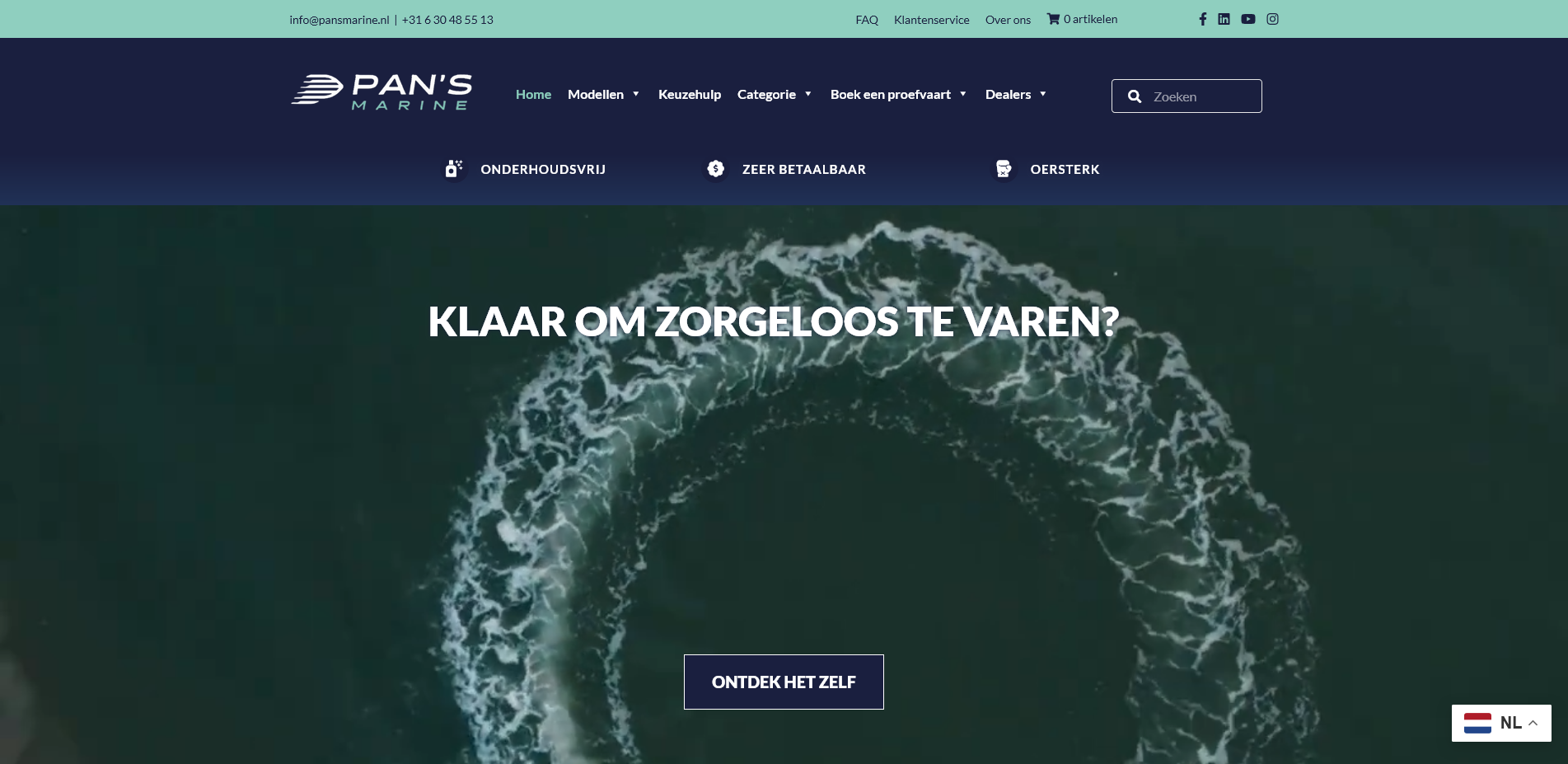 A screenshot of the homepage of pansmarine.nl
